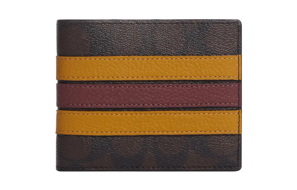 COACH 3 IN 1 Wallet Coated Canvas With Smooth Calfskin Card Holder, Wallet Men's