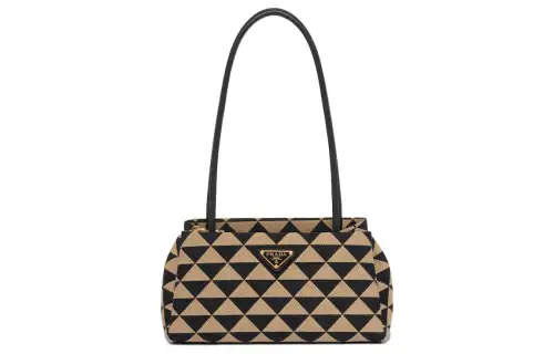 PRADA Fabric With Leather One Shoulder Handbag Small Women's Black/Beige
