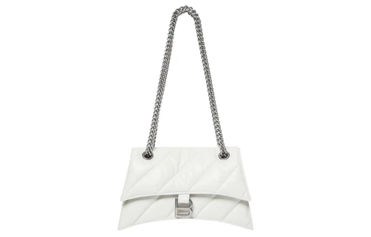 Balenciaga Women's Crush Small Chain Bag Quilted Optic White