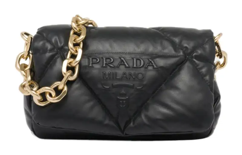 PRADA Soft Sheepskin With Leather Portable Crossbody Bag, Shoulder Bag Women's Black