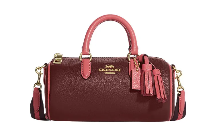 COACH Lacey Cow Leather Cylinder Bag, Shoulder Bag, Crossbody Bag Handbags Small Women's Burgundy