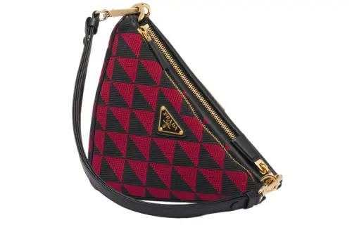 PRADA Triangle Leather With Fabric Handbag Mini Women's Black/Cherry