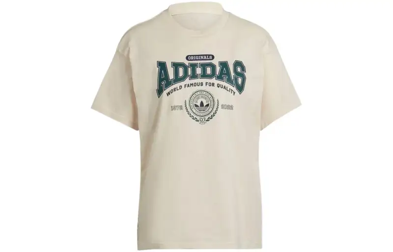 Adidas Originals T Shirts Unisex Ecru Crew Neck Moderate Straight Fit