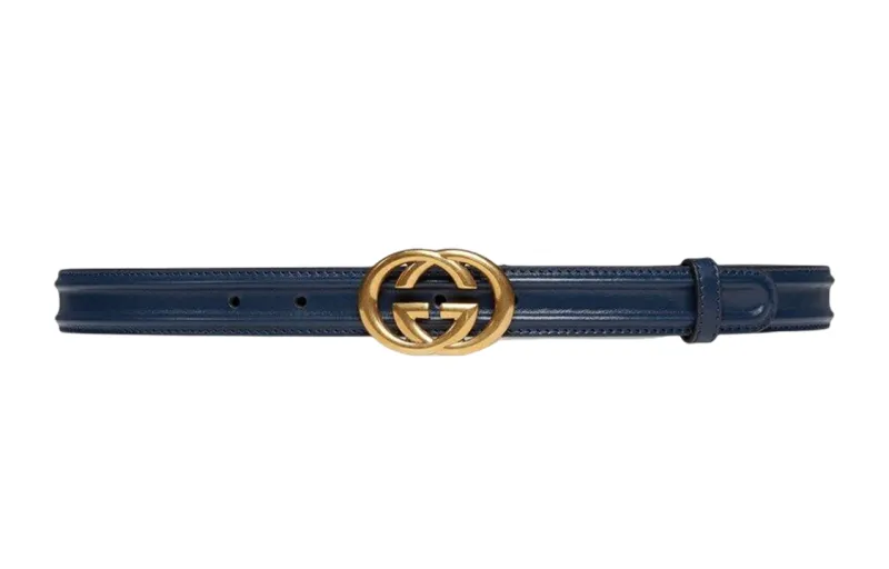 GUCCI Leather Belts Women's Dark Blue Width 2.5cm