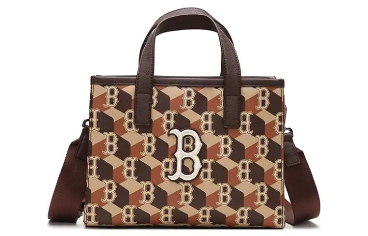 MLB Monogram Polyester Tote Bag, Shopping Bag, Shoulder Bag, Crossbody Bag, Handbag Small Unisex Mocha Brown