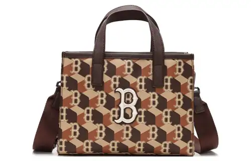 MLB Monogram Collection Polyester Tote Bag, Shopping Bag, Shoulder Bag, Crossbody Bag, Handbag Small Unisex Mocha Brown