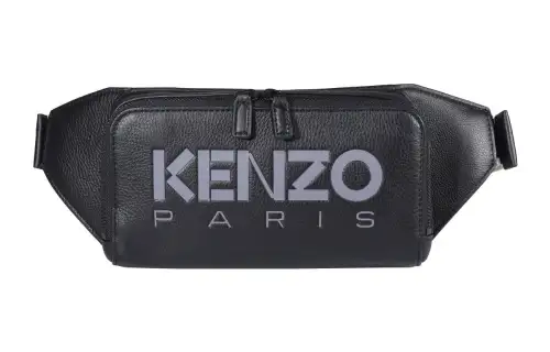 KENZO Calfskin One Shoulder Crossbody Fanny Pack Men's Black