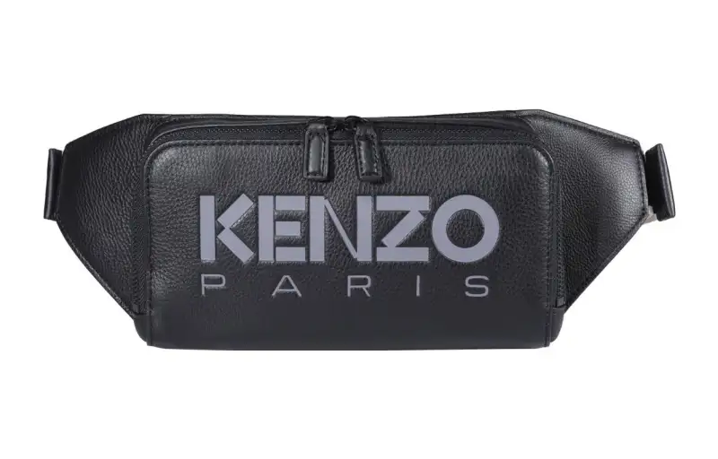 KENZO Calfskin One Shoulder Crossbody Fanny Pack Men's Black