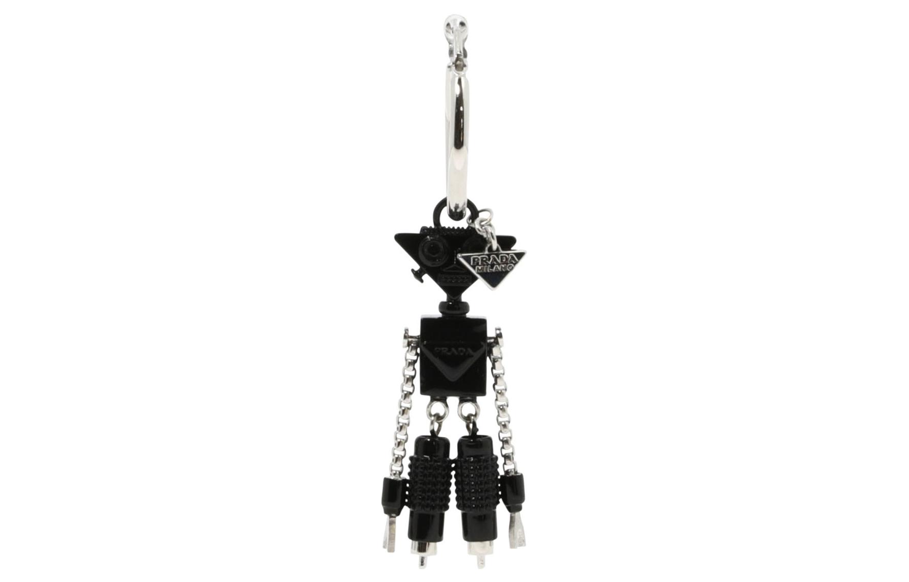 PRADA Fashion Trend Silver Keychain Men's Black