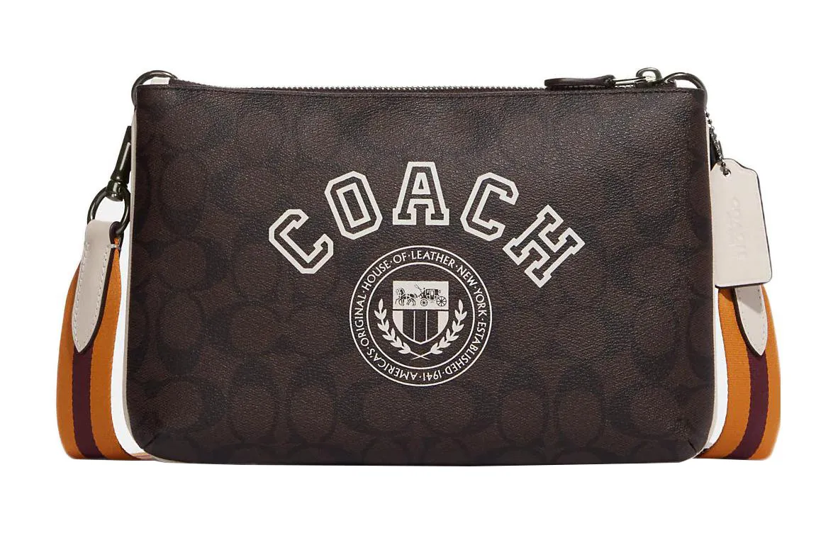 COACH Everett Signature Coated Canvas With Refined Calfskin Crossbody Bags Large Women's Mahogany & Chalk White