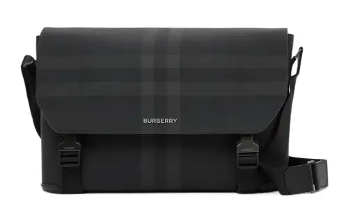 Burberry Cotton With Leather Messenger Bag, Crossbody Bag, Shoulder Bag Men's Black