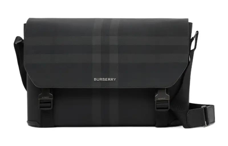 Burberry Cotton With Leather Messenger Bag, Crossbody Bag, Shoulder Bag Men's Black