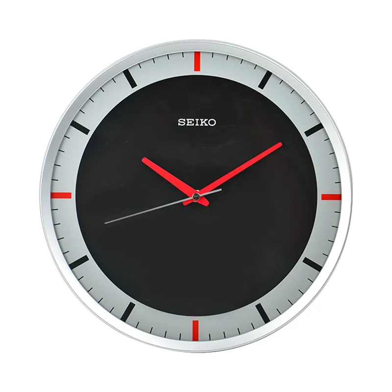 SEIKO Fashion Sweeping Seconds Movement Plexiglass Crystal Wall Clock Unisex Black