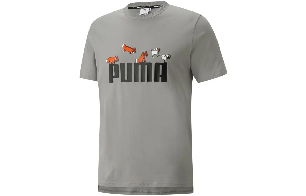 PUMA T-Shirts Men's Gray Crew Neck Moderate Straight Fit