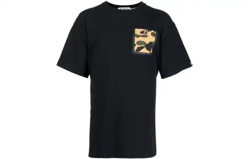 A BATHING APE T Shirts Men's Black Crew Neck Moderate Straight Fit