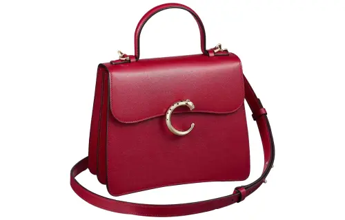 CARTIER Panthère De Cartier Calfskin Shoulder Bag, Crossbody Bag, Handbag Small Women's Red