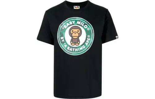 A BATHING APE T Shirts Men's Black Crew Neck Moderate Straight Fit