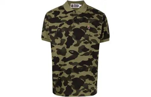 A BATHING APE T Shirts Men's Green Polo Collar Moderate Straight Fit