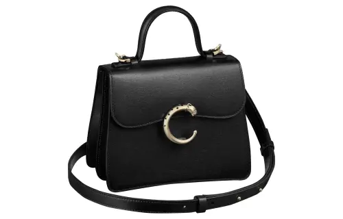 CARTIER Panthère De Cartier Calfskin Shoulder Bag, Crossbody Bag, Handbag Mini Women's Black