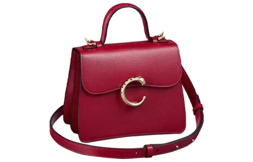 CARTIER Panthère De Cartier Calfskin Shoulder Bag, Crossbody Bag, Handbag Mini Women's Red