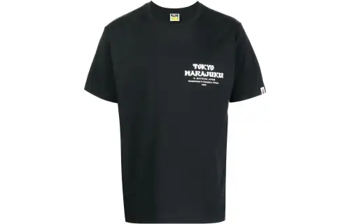 A BATHING APE T Shirts Men's Black Crew Neck Moderate Straight Fit