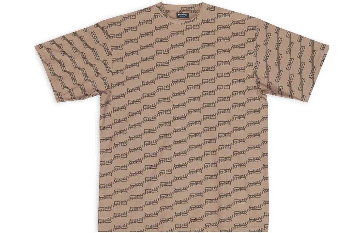 Balenciaga Logo All Over Print Crew Neck Pullover Short Sleeved FW22 T Shirt Men's Brown