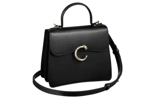 CARTIER Panthère De Cartier Calfskin Shoulder Bag, Crossbody Bag, Handbag Small Women's Black