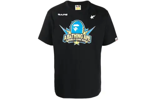A BATHING APE T Shirts Men's Black Crew Neck Moderate Straight Fit