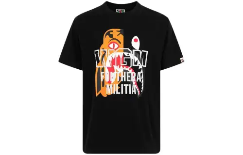 A BATHING APE T Shirts Men's Black Crew Neck Moderate Straight Fit
