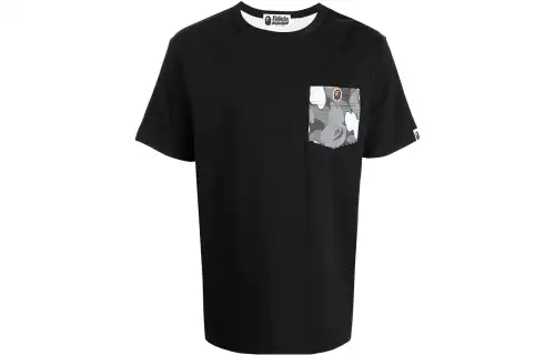 A BATHING APE T Shirts Men's Black Crew Neck Moderate Straight Fit