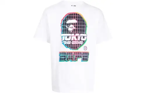 A BATHING APE T Shirts Men's White Crew Neck Moderate Straight Fit