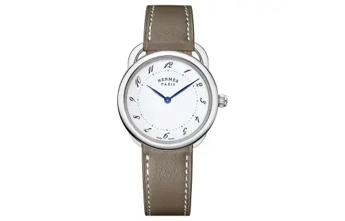 HERMES Arceau Collection Wrist Watches Quartz Movement Genuine Leather Strap White Dial Men's 30m Water Resistant
