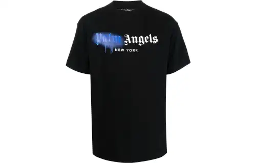 PALM ANGELS T Shirts Men's Black Crew Neck Moderate Straight Fit