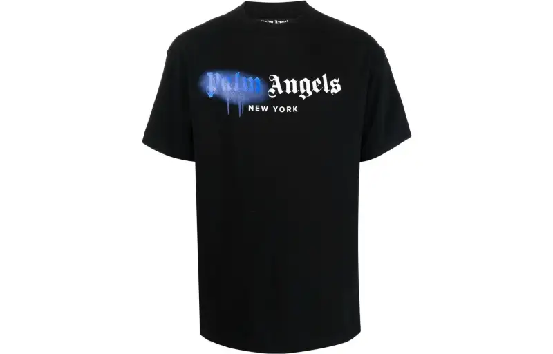 PALM ANGELS T Shirts Men's Black Crew Neck Moderate Straight Fit