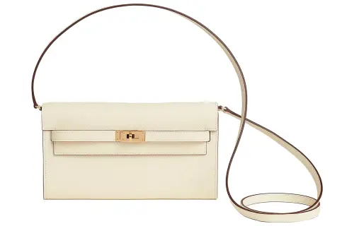 HERMES Kelly To Go Gold tone Lock Epsom Leather Crossbody Wallet Regular Women's Cream White/Sesame