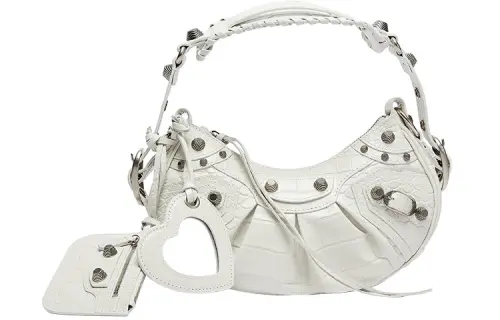 Balenciaga Le Cagole Shoulder Bag Xs Crocodile Embossed White