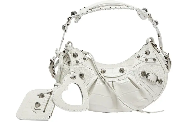 Balenciaga Le Cagole Shoulder Bag Xs Crocodile Embossed White