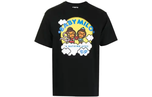 A BATHING APE T Shirts Men's Black Crew Neck Moderate Straight Fit