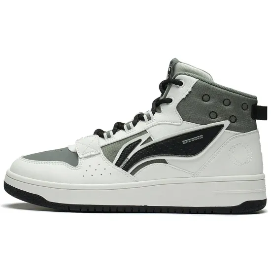 LINING Yamahara Skateboard Shoes Men High-Top Mist White/Gray Green/Black