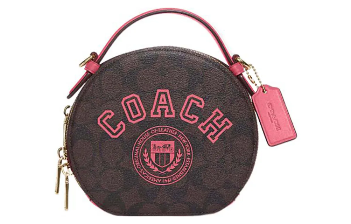 COACH Canteen Iconic Coated Canvas With Smooth Leather Handbag Small Women's Brown & Watermelon Red