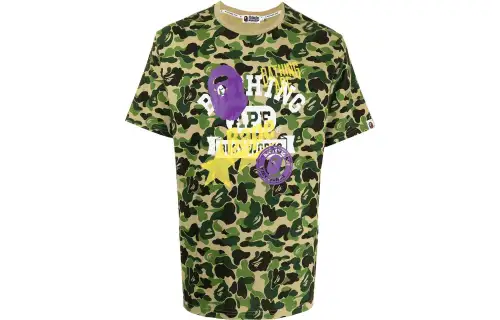 A BATHING APE Bape T Shirts Men's Green Crew Neck Moderate Straight Fit