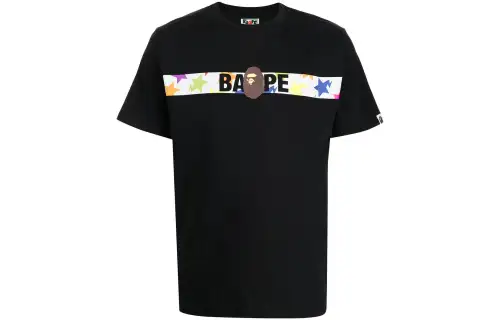 A BATHING APE T Shirts Men's Black Crew Neck Moderate Straight Fit
