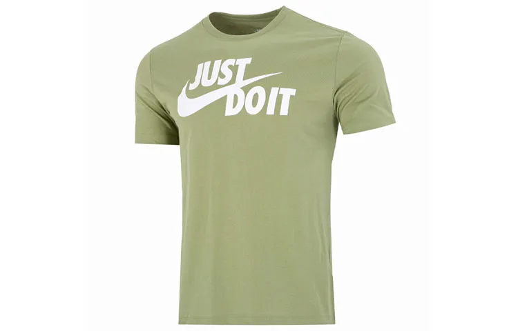 Nike T-Shirts Men's Green Crew Neck Moderate Straight Fit