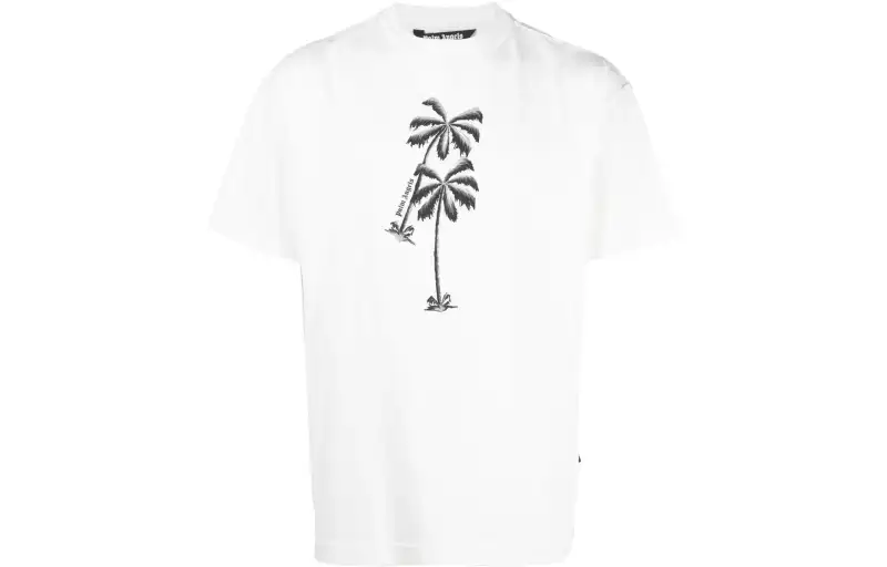 PALM ANGELS T Shirts Men's White Crew Neck Moderate Straight Fit