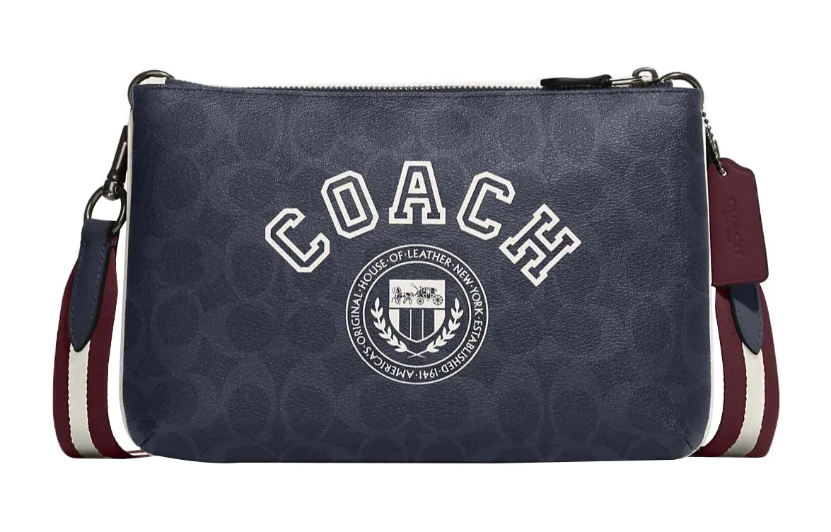 COACH Everett Coated Canvas With Cow Leather Crossbody Bags Large Men's Denim & Chalk White