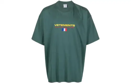 Vetements T Shirts Men's Green Crew Neck Moderate Straight Fit