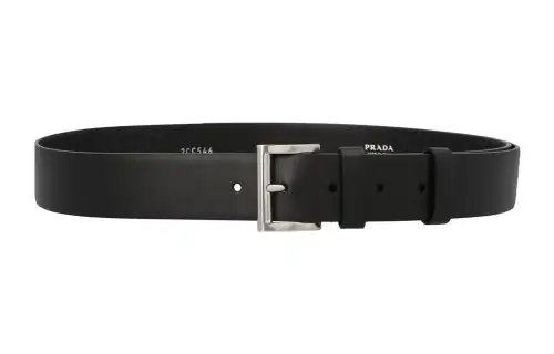 PRADA Leather Belts Men's Black Width 3.5cm
