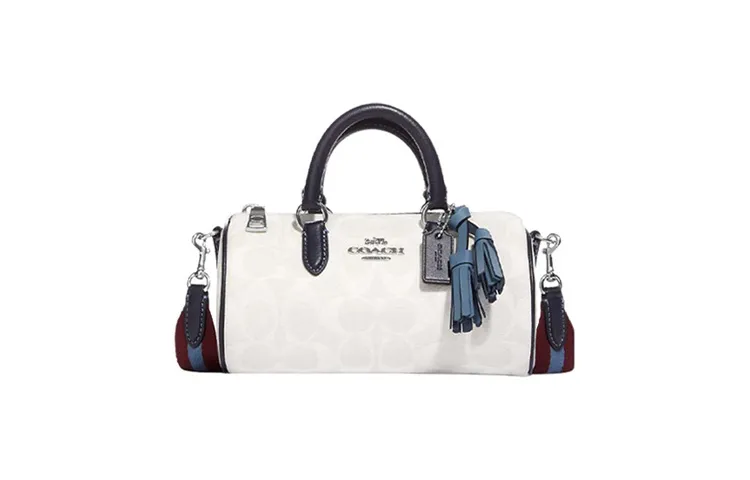 COACH Lacey Artificial Leather Handbag, Shoulder Bag, Crossbody Bag Medium Women's Chalk White & Indigo