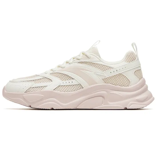 Anta Cushioned Anti-Slip Wear-Resistant Breathable Lightweight Low-Top Casual Shoes Women's White Pink