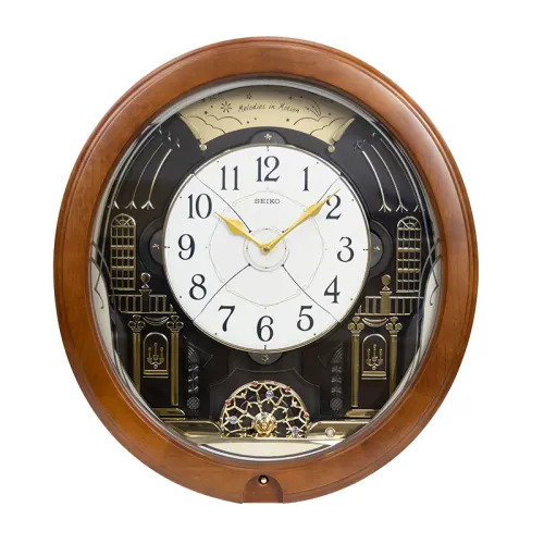SEIKO Seiko 20th exhibition lantern solid wood wall clock, atmospheric European style, 12 pieces of music, living room music clock, sweep second movement, wall clock, same style for men and women, black